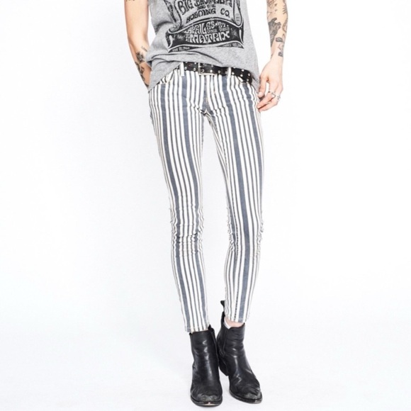 Free People Railroad Blue Stripe Skinny Jeans Low Rise - Picture 1 of 11